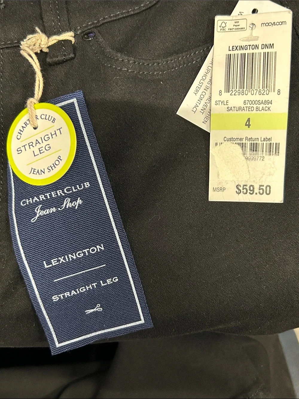 NEW Charter Club Lexington Straight Leg Black Jeans